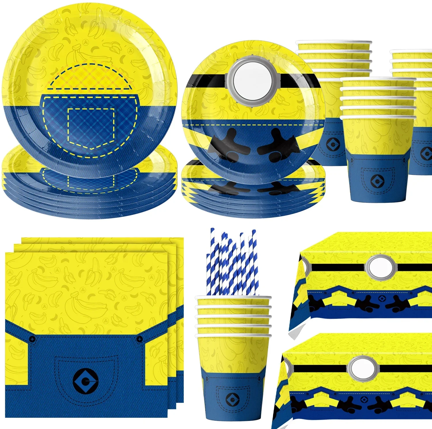 Grand oeil jaune homme fête d'anniversaire décor jetable vaisselle nappe assiette tasse sac cadeau Npkin enfants faveur cadeau fournitures de fête