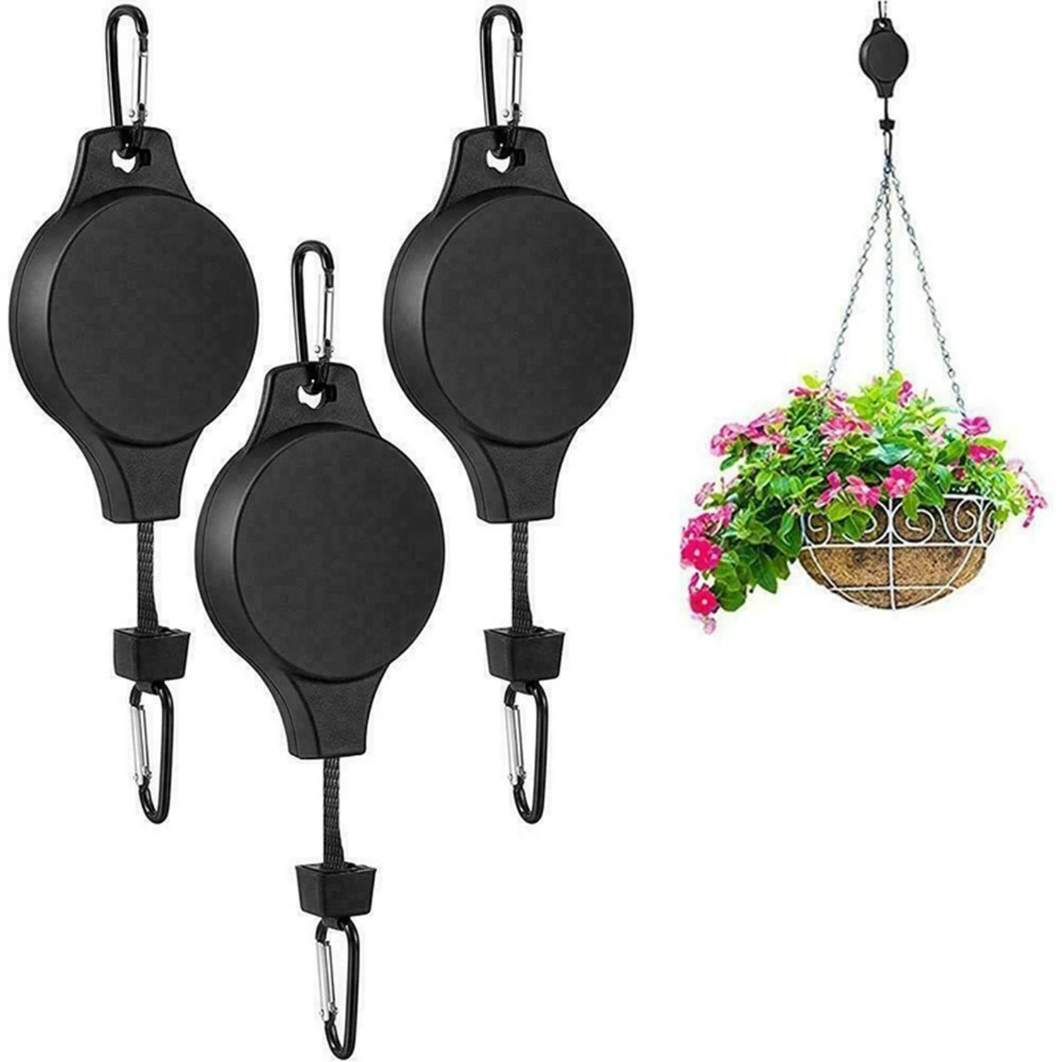 2Pcs Plant Hook Pulley, Retractable Plant Hanger Easy Reach Hanging Flower Basket for Garden Baskets Pots and Birds Feeder