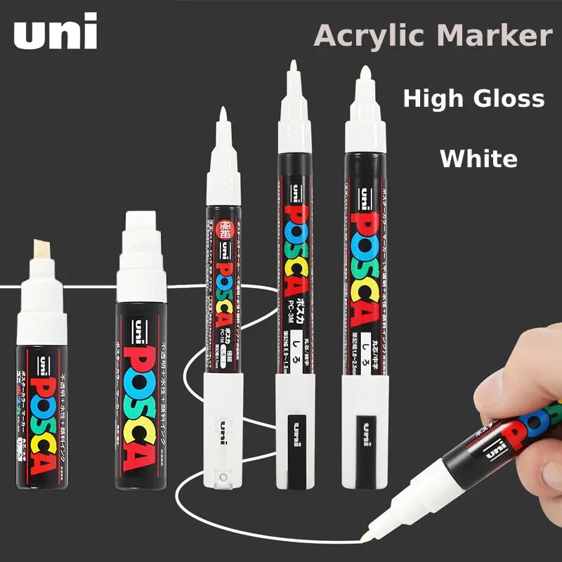 Posca White Marker Brush, Permanent Waterproof Non-fading High Gloss Mark Pens-Rock Art/Fabric Paint/Shoe Graffiti/Poster Making