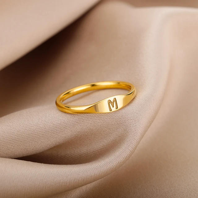Stainless Steel Initial Letters Ring Men Stainless Steel Aesthetic Ring Rings Aliexpress