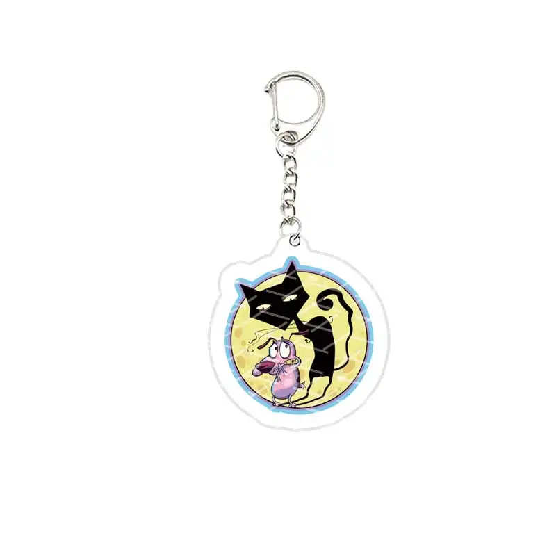 Acrylic Funny Courage Pink Dog Keychain Pendant Keyring Cowardly Puppy Key chain Key Ring for Accessories Bag Fans Gift
