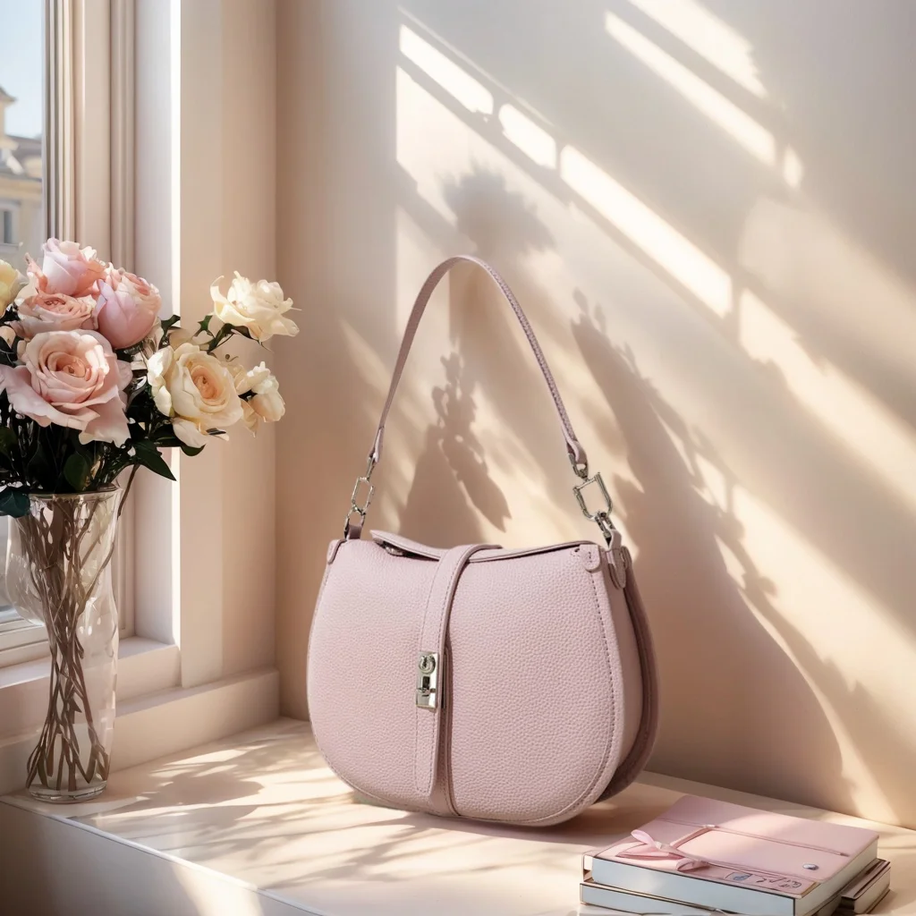 

Luxury women's genuine leather shoulder bag, premium stylish crossbody bag with metal hook closure and smooth zipper
