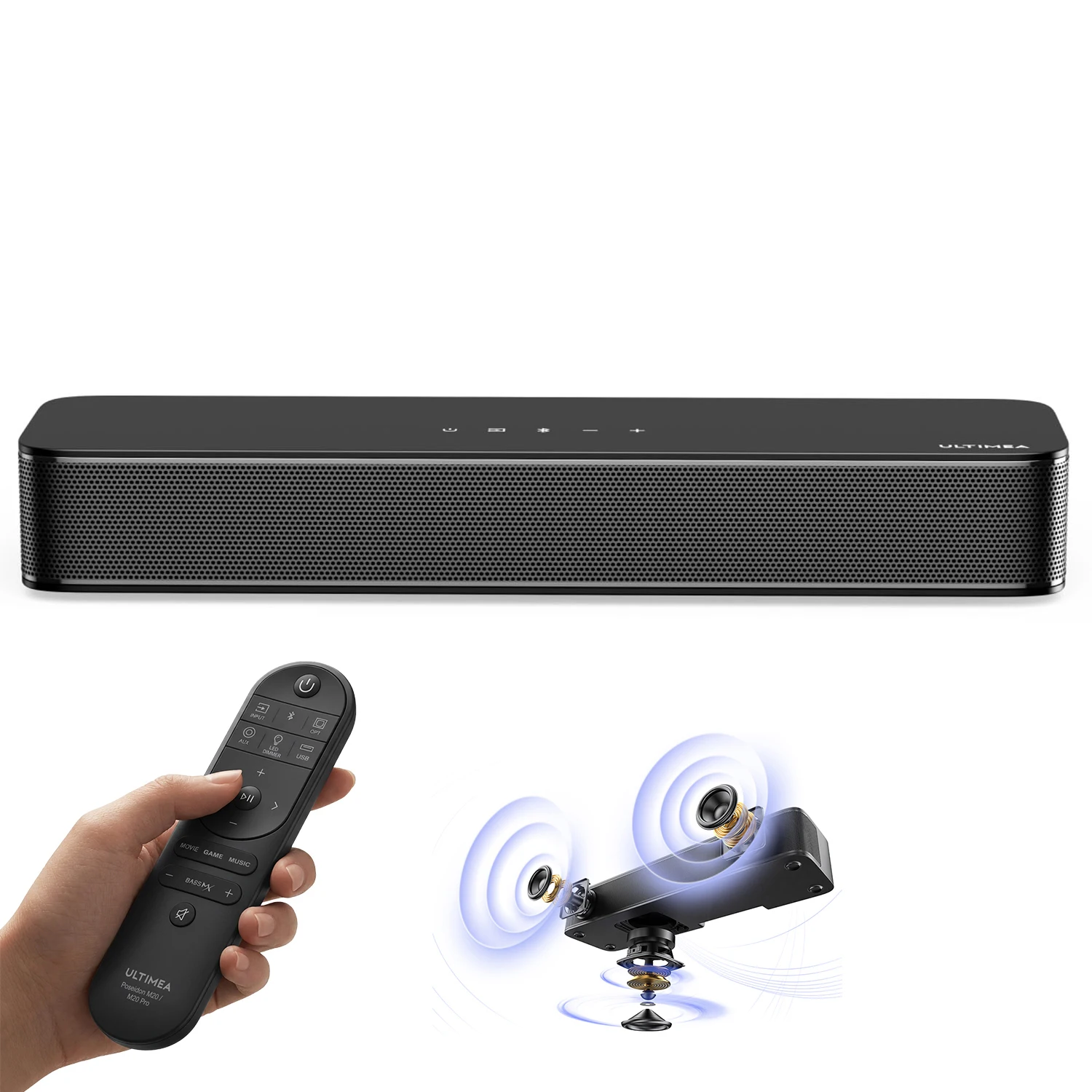 ULTIMEA 120W 2.1-Kanal Kompakte Soundbar für TV, 3-Zoll Eingebauter Subwoofer, Bluetooth ®   5.4 TV-Soundbar-Lautsprecher, App-Steuerung, OPT/AUX/Wandmontage