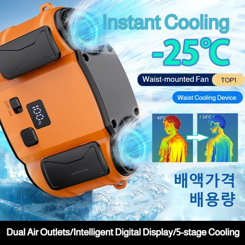 Ventilador portátil de doble salida de aire para exteriores, con correa para colgar en la cintura o el cuello, con fuertes ventiladores de doble salida de aire para viajes, deportes, mensajería