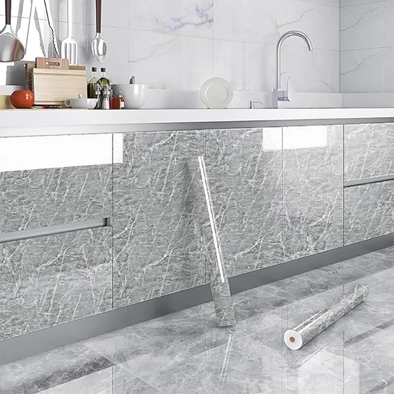 Marble Kitchen Oil-Proof Film Stove Waterproof and Oil-Proof Self-Adhesive Wallpaper Countertop Cabinet Renovation Tile Sticker