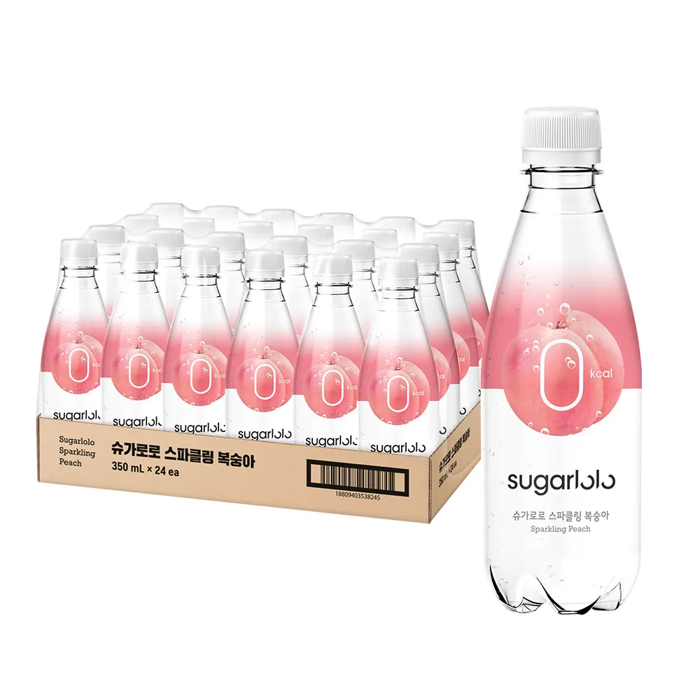 Intake Sugarlolo sparkling zero soda drinks peach Drink, 350ml, 24 pieces