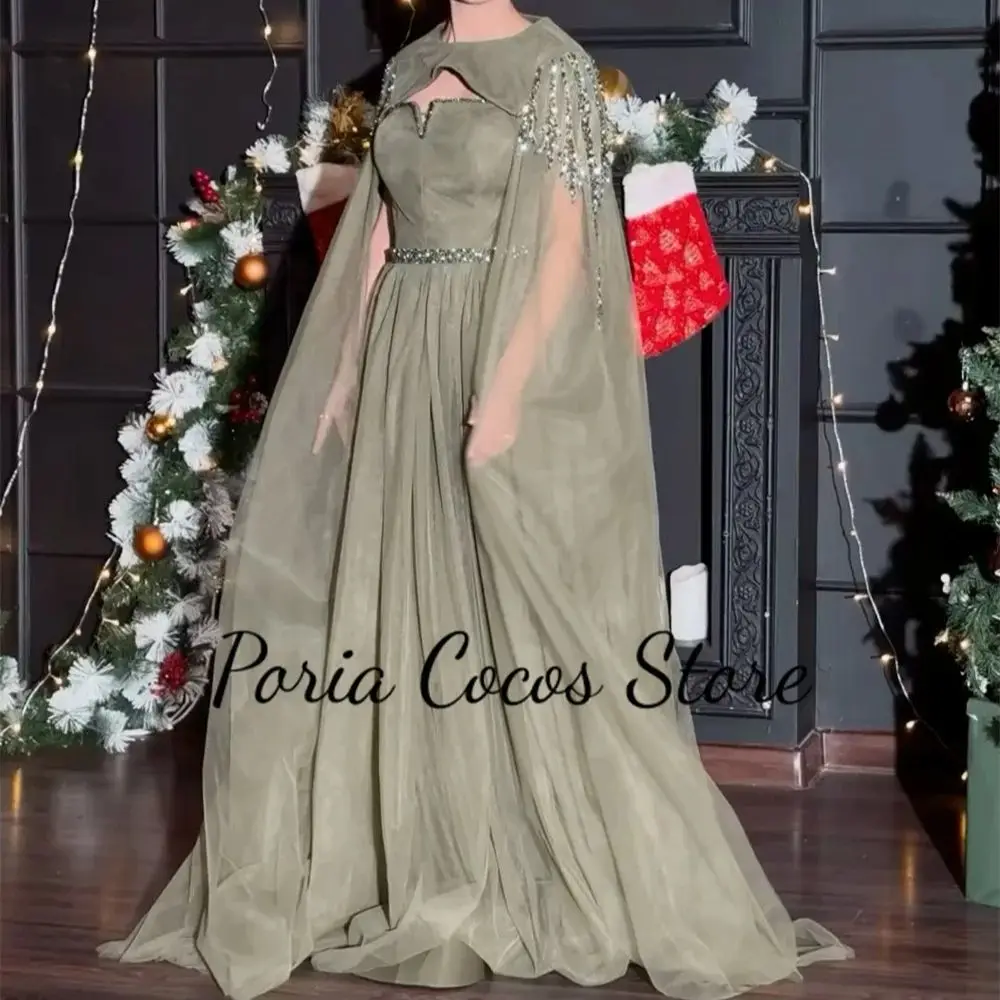 Gorgeous Prom Gown with Shawl A-line Draped Floor-Length Sweep Train Formal Evening Party Dresses فساتين للحفلات الراقصة