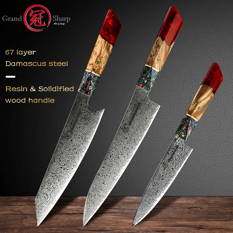 Grandsharp Chef\'s Knife 67 Layers vg10 Japanese Damascus Kitchen Knife Kitchen Stainless Steel Tools Gyuto Utility Kiritsuke