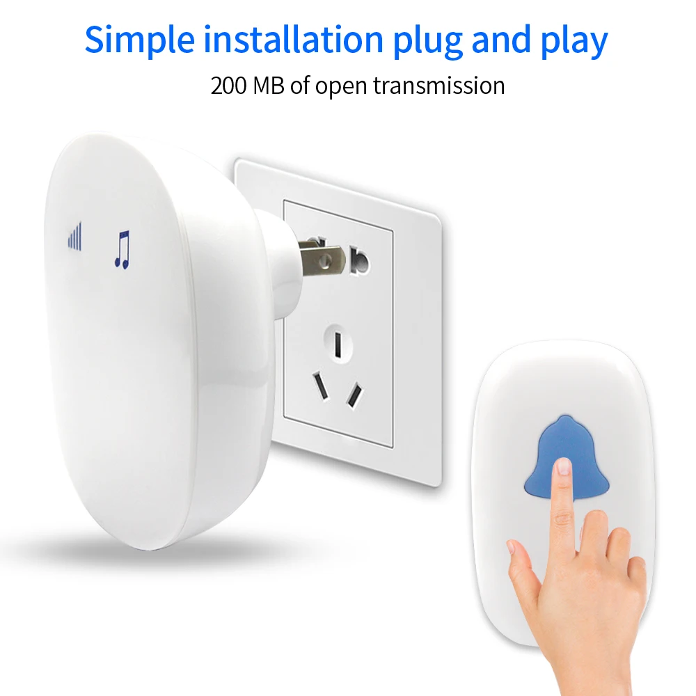 433MHz Plug dan Play Home Elektronik Bel Pintu Nirkabel Peluncur Sentuh + AC 85V ~ 240V 200 Meter Volume Penerima Dapat Disesuaikan 38 Lagu