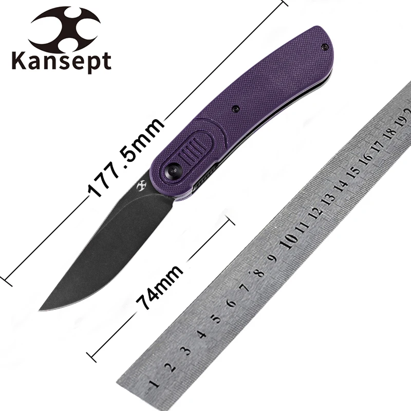 Kansept Reverie T2025A5 Black TiCn Coated 154CM with Purple G10 Handle Designed by Justin Lundquist  Pocket Knife Camping Tools