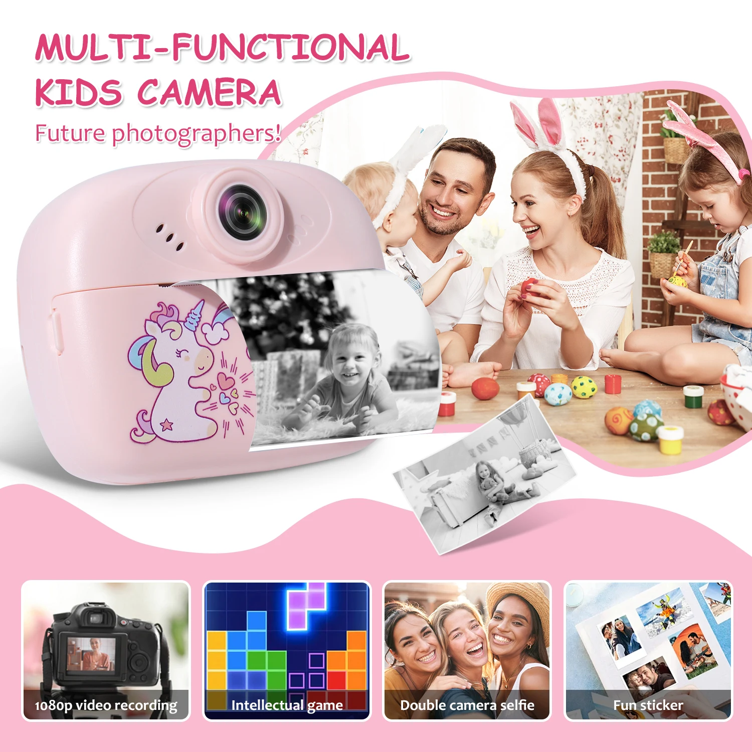 57mm Children\'s mini thermal print camera instant print photo support recording video suitable for children\'s Halloween gifts