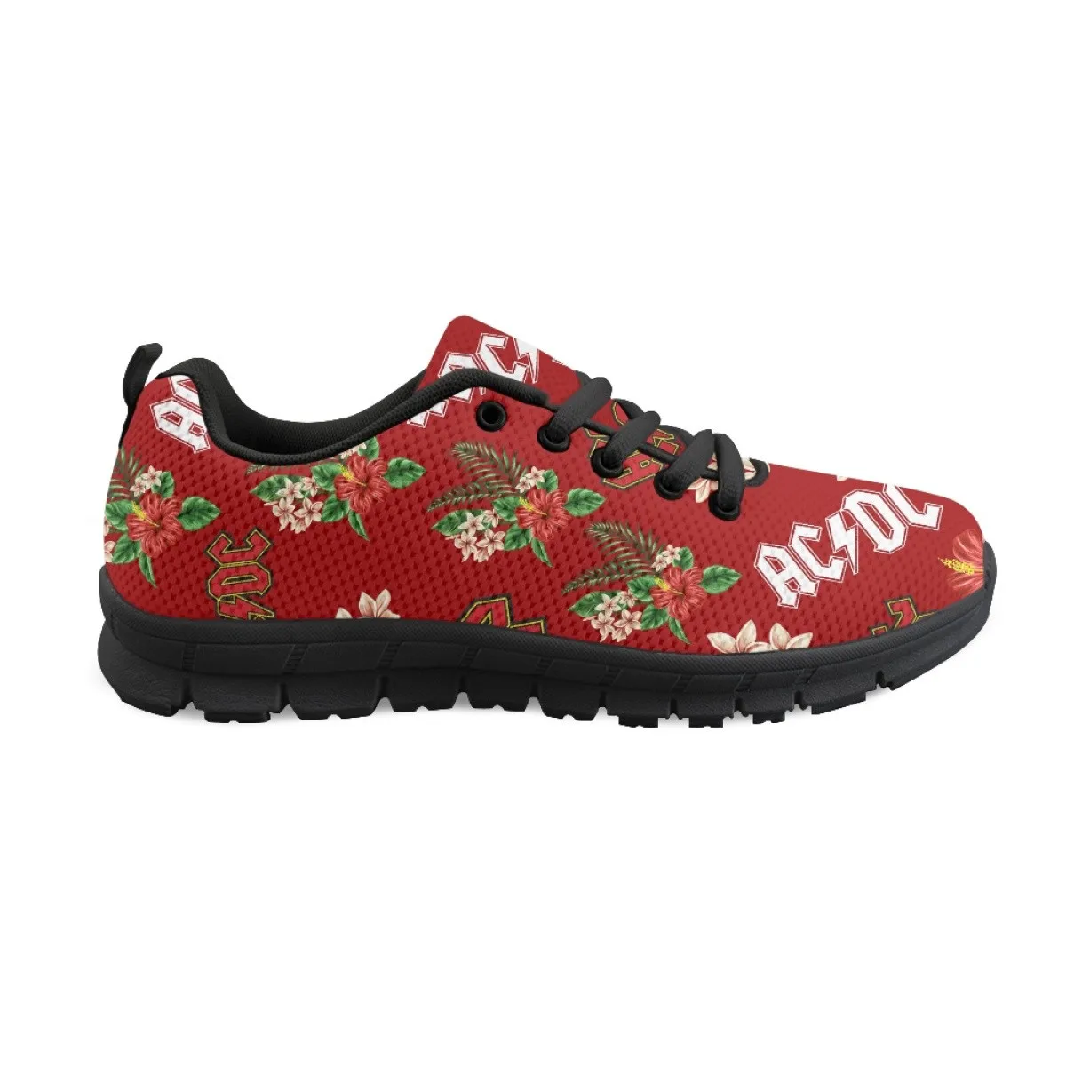 INSTANTARTS Rock Band Hibiscus Floral Print Women's Sneakers Top Quliaty Outdoor Skateboard Casual Shoes Flats Walking Footwear