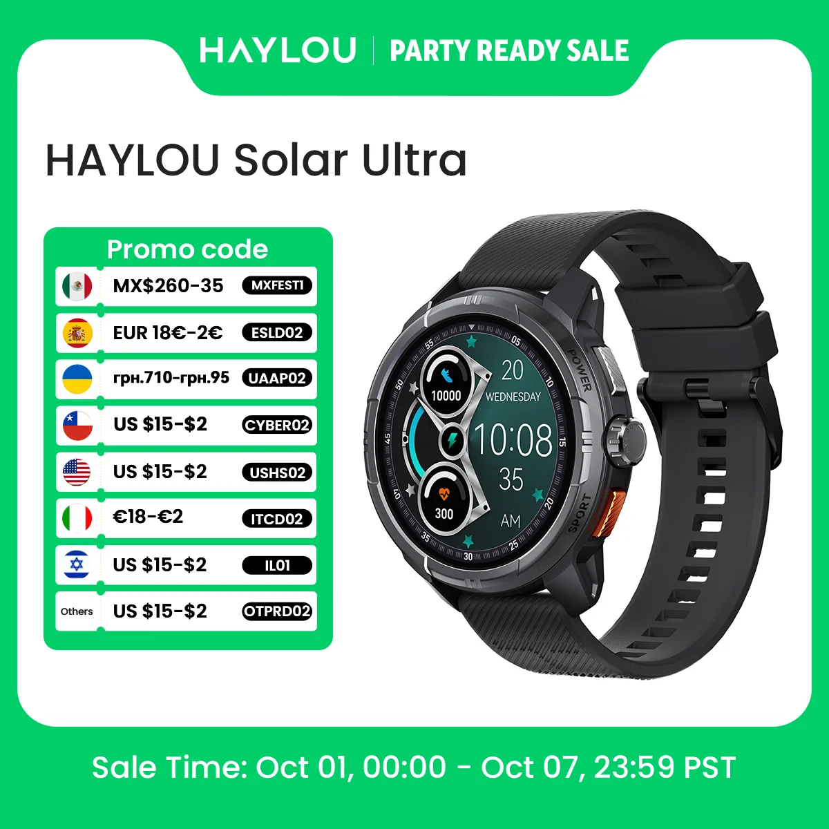 HAYLOU Solar Ultra GPS Smartwatch 1.6” AMOLED Display 5ATM Waterproof Built-in GPS Bluetooth Phone Calls Sports Smart Watch