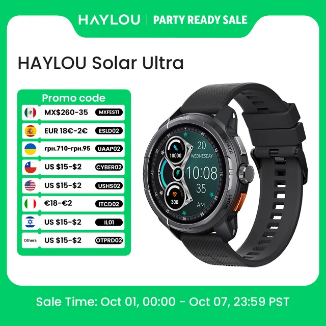 HAYLOU Solar Ultra GPS 스마트워치 1.6인치 AMOLED 디스플레이 5ATM 방수 내장 GPS 블루투스 전화 통화 스포츠 스마트워치