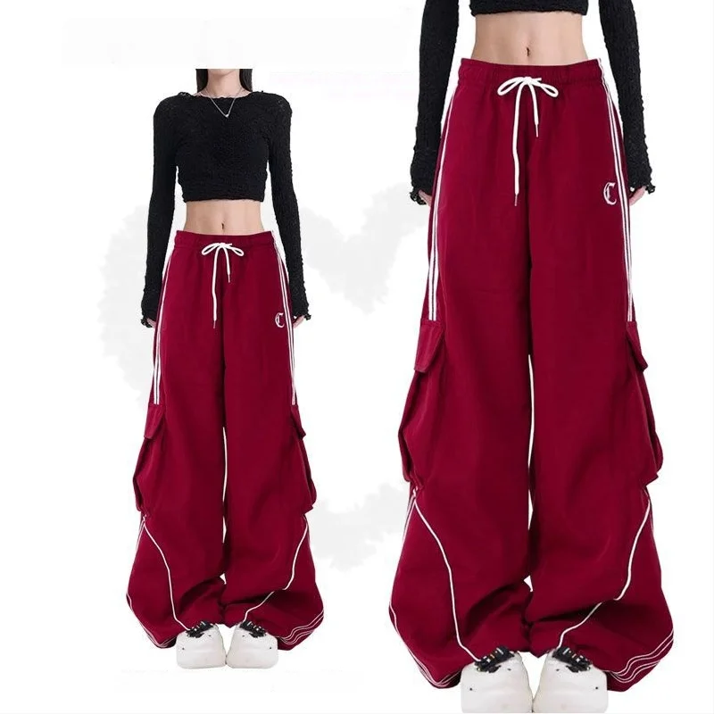 Y2K Cargo Pants Side Striped Women's Korean Style Wide Leg Baggy Trousers Streetwear Autunm Harajuku Hip Hop Balloon Sweatpants