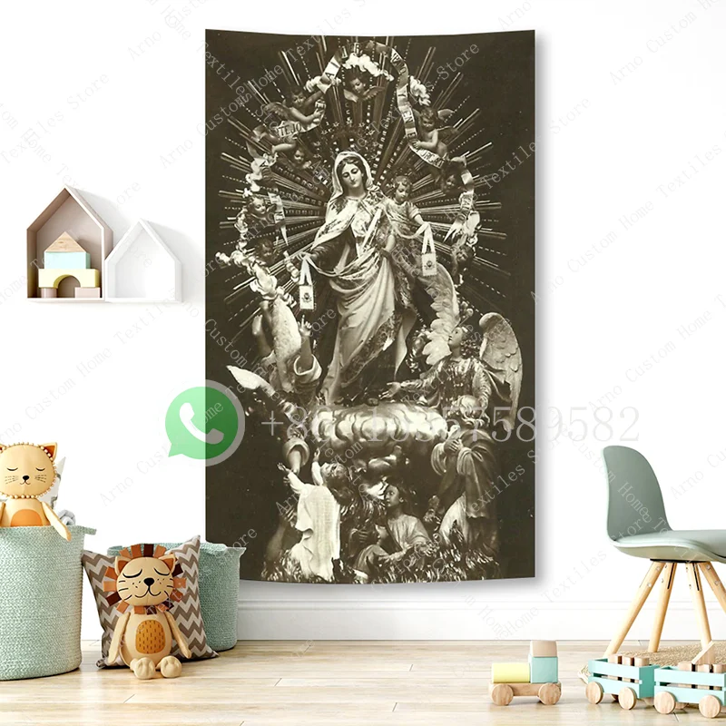 ROMWE Goth Dark Holy Lady White Dove Cross Printed Polyester Tapestry 1 piece perfect  living room bedroom camping wall