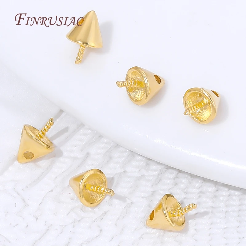 18K Gold Plated Cone Screw Pearl Bail Pendant Findings For Half Drilled Beads DIY Jewelry Making Accessories