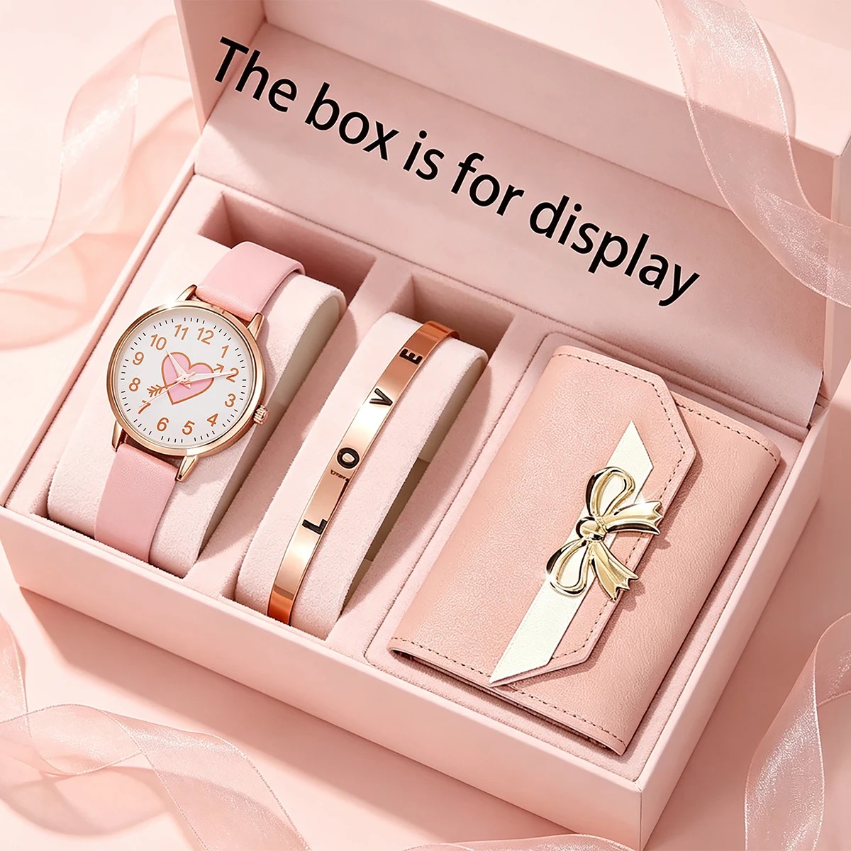 3-Piece Set of New Cute Pink Children's Watches with Wallet, Bracelet, and Accessories, Suitable for Daily Wear, Exquisite Birthday Gift, and the Perfect Gift for Children
