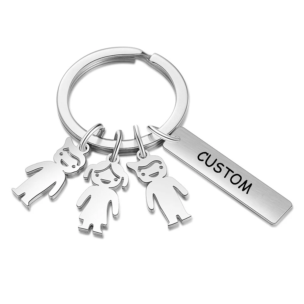 Custom Names Keychain Boys Girls Kids Children Keyring Personalized Phone Number Stainless Steel Bar Drive Safely Dad Mom Family