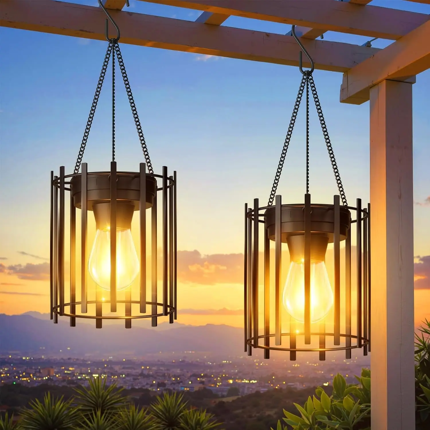 2 Stück Solar-Laternen für Außenbereich, IP65 wasserdicht, LED-Hängelaternen mit Solarbetrieb, dekorative Solarleuchten für Garten und Hof