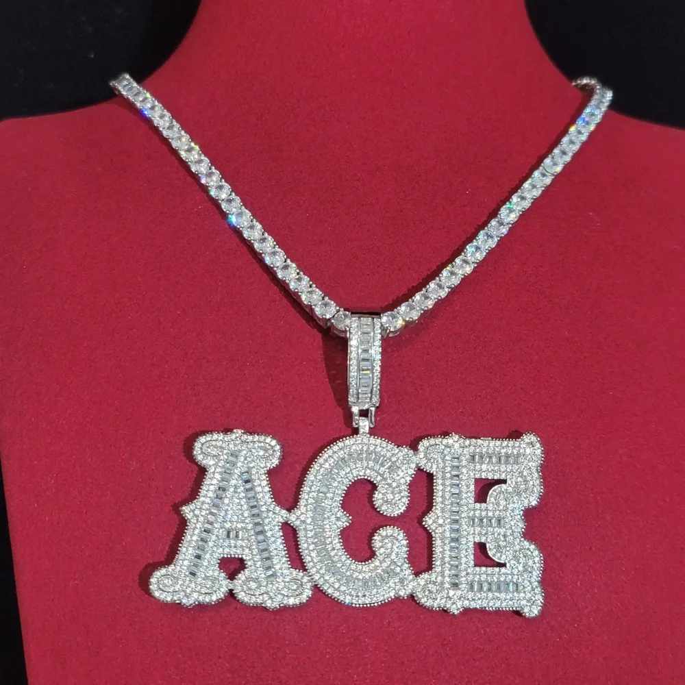 

Custom Initial Letters Pendant Personalized Full Micro Pave Cubic Zircon Name Pendant Necklace With Tennis Chain Hip Hop Jewelry