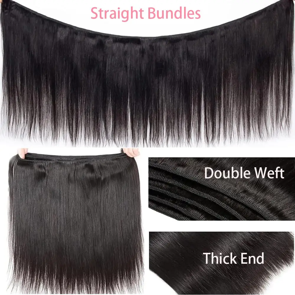 Straight 1 3 Bundle Human Hair 12A Brazilian Unprocessed Virgin Bundles 100% Human Hair Weave Extensions Natural Color For Women