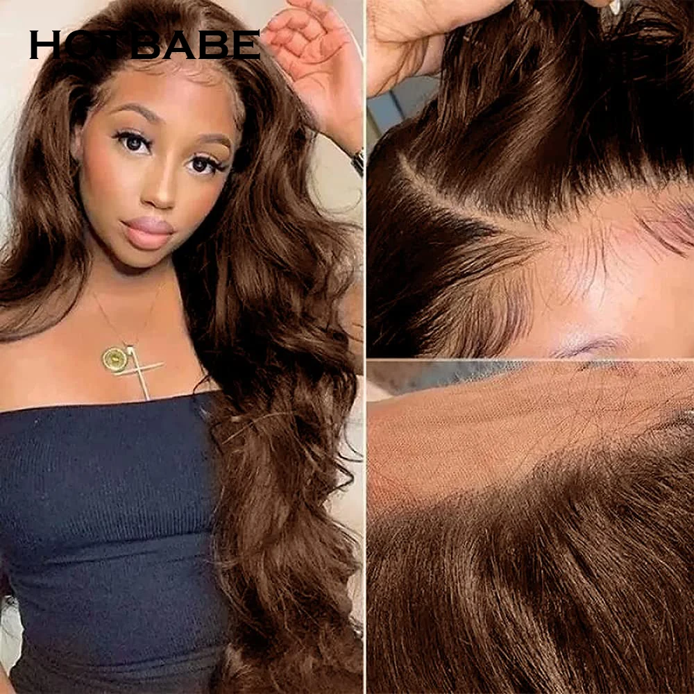 Perruque Lace Front Wig Body Wave brésilienne naturelle Remy, cheveux humains, couleur brun, 13x4/13x6, pre-plucked, HD, densité 250