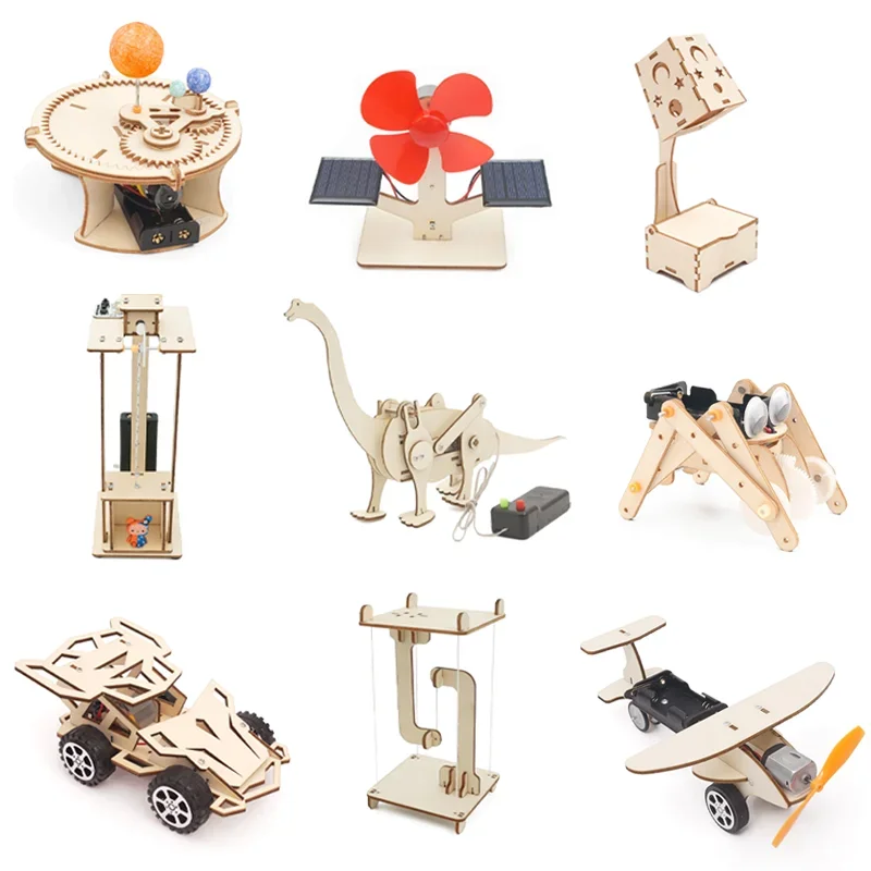 Jouets scientifiques à monter soi-même, Kits de tiges éducatifs pour enfants, modèle de voiture dinosaure, outil expérimental de technologie, jeux de Puzzle en bois, fournitures scolaires