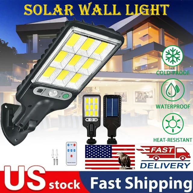 

1Pack Solar Street Light, 108 Cob Outdoor Wall Light, Outdoor Waterproof Sensor Light, with Remote Control and Sports Sensor, Adjustable 3 Modes for Garden Terraces, Garages, Courtyard and Street Lighting