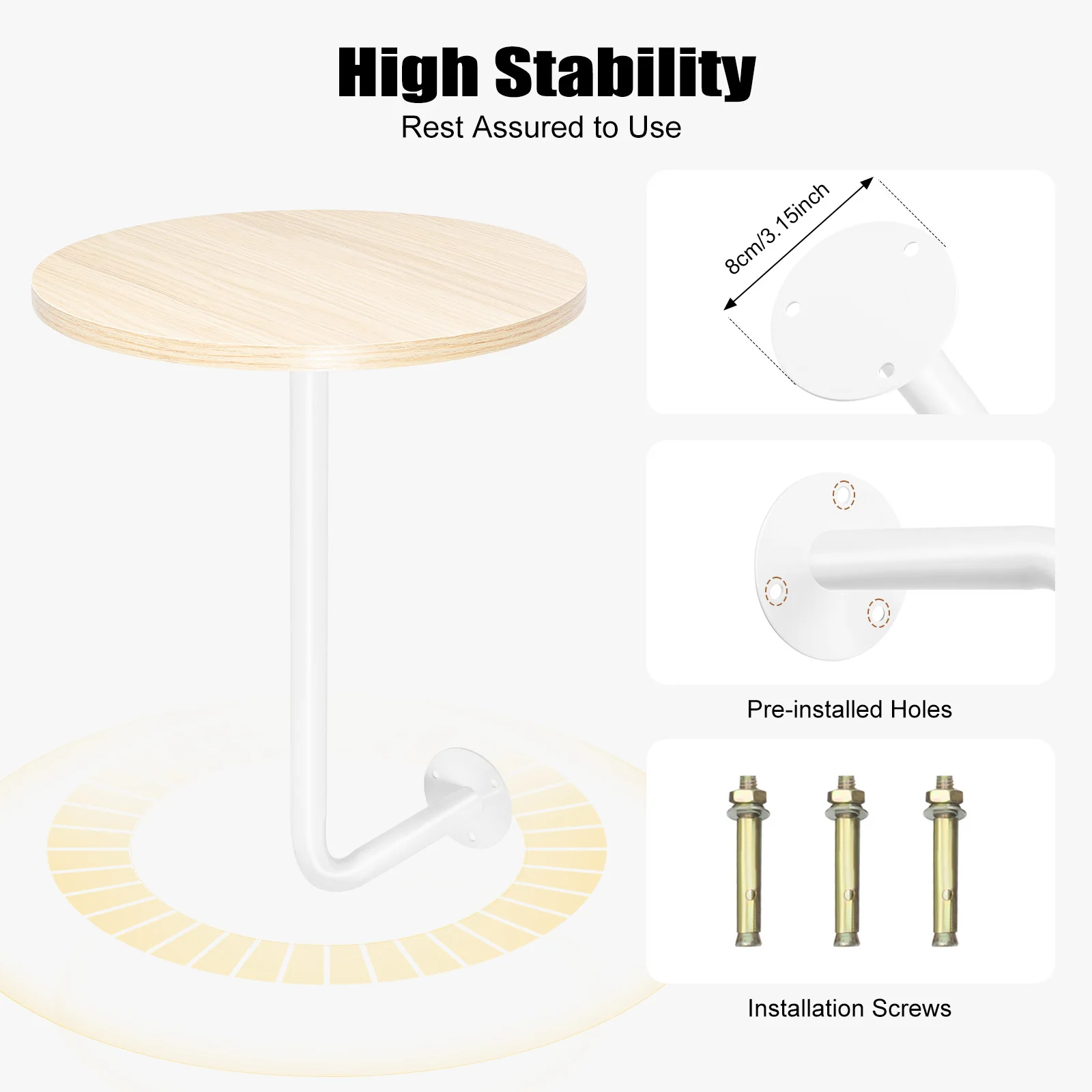 

Wall Mounted Round Table with L-Shaped Bracket, Space Saving Drink Ledges for Coffee Shop, 33LB Capacity Wall Shelf