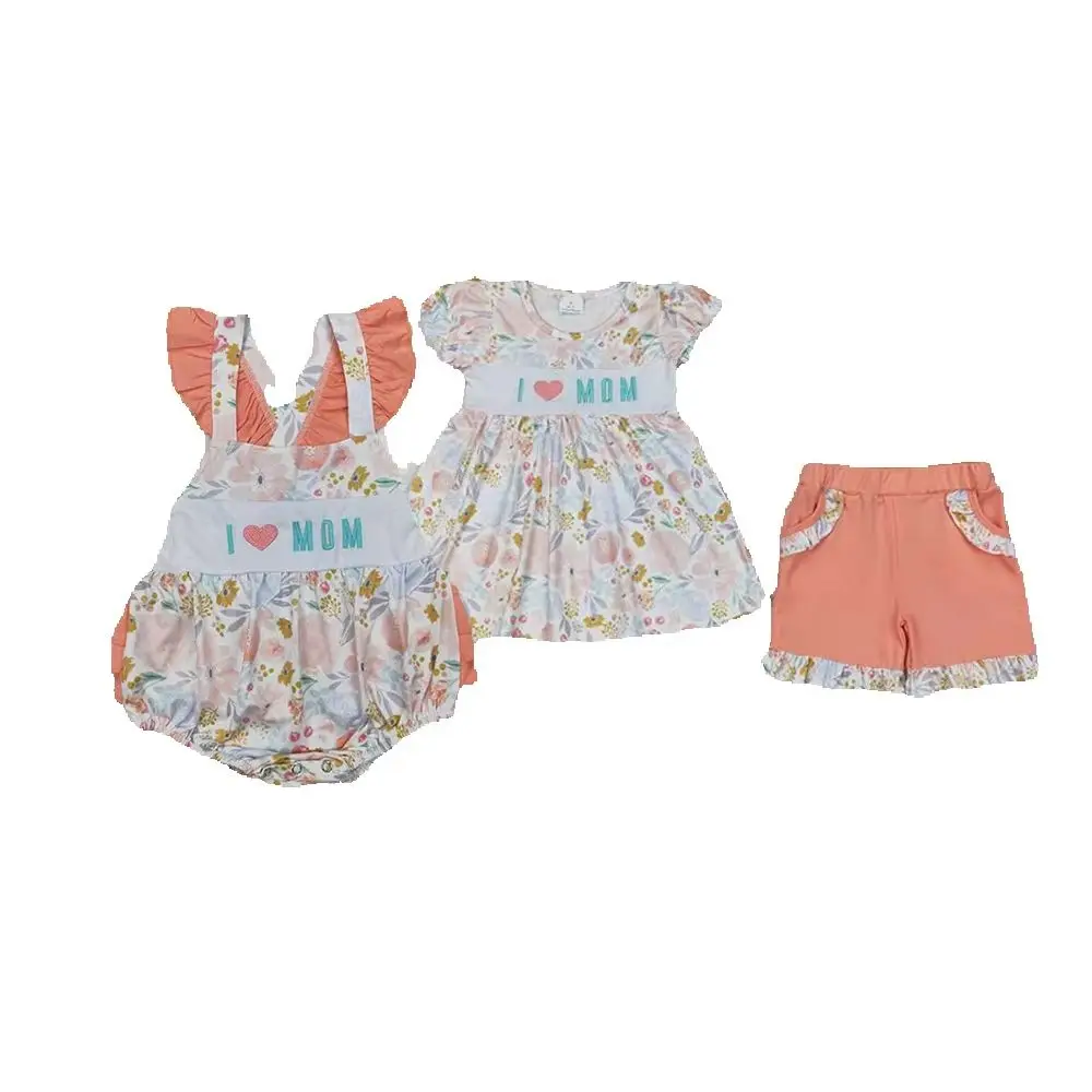 

Sibling Short sleeves I love MOM floral tunic shorts girls clothes rompers