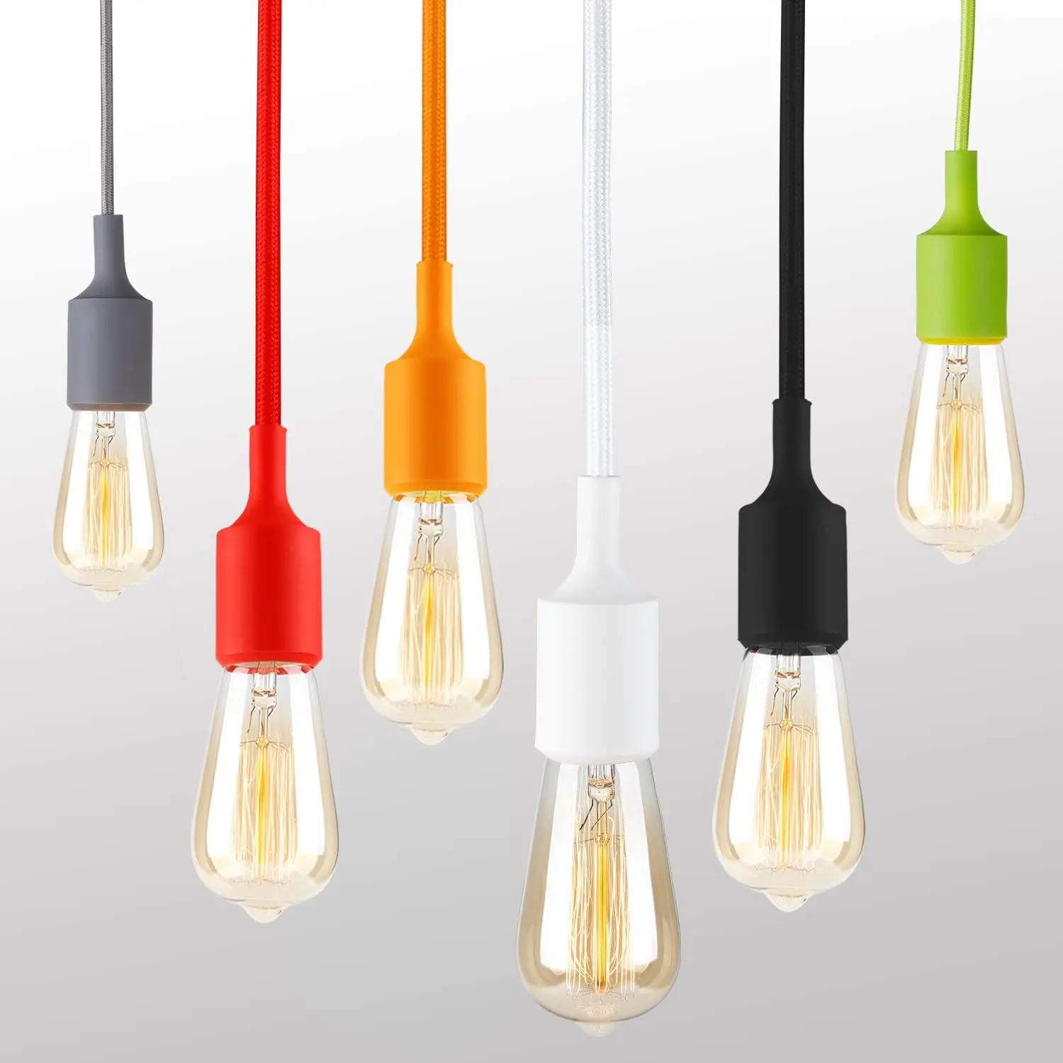 

UL-listed Single Socket Pendant Light Fixture (Multi-color Options), Textile Insulating Lamp Cord, Silicon E26/E27 Lam