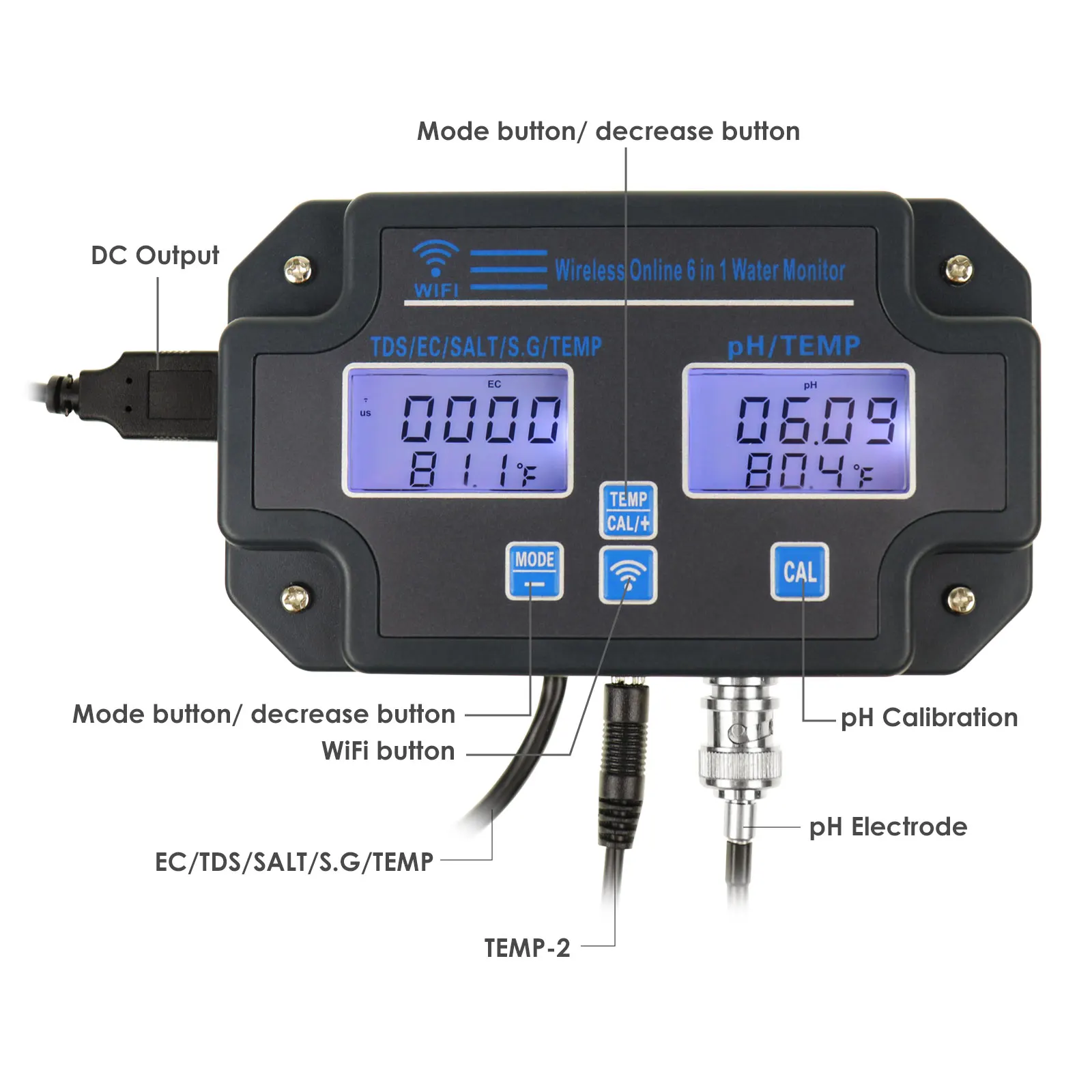 Imagem -06 - Inteligente On-line Wifi App Monitoramento Medidor de ph Digital Tds Testador Água ce Salinidade sg Temperatura para Aquário Hidroponia