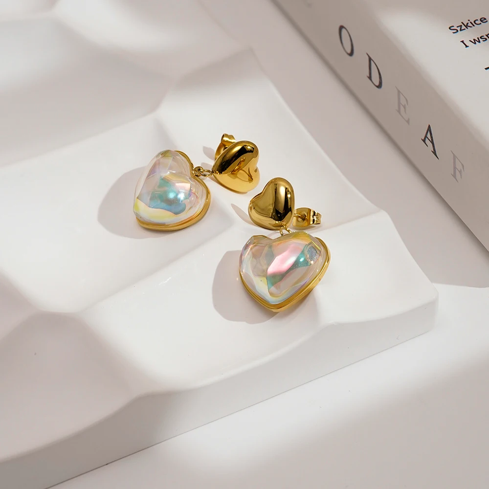 Colorful Heart Earrings for Women - 18K Gold Plated Stainless Steel