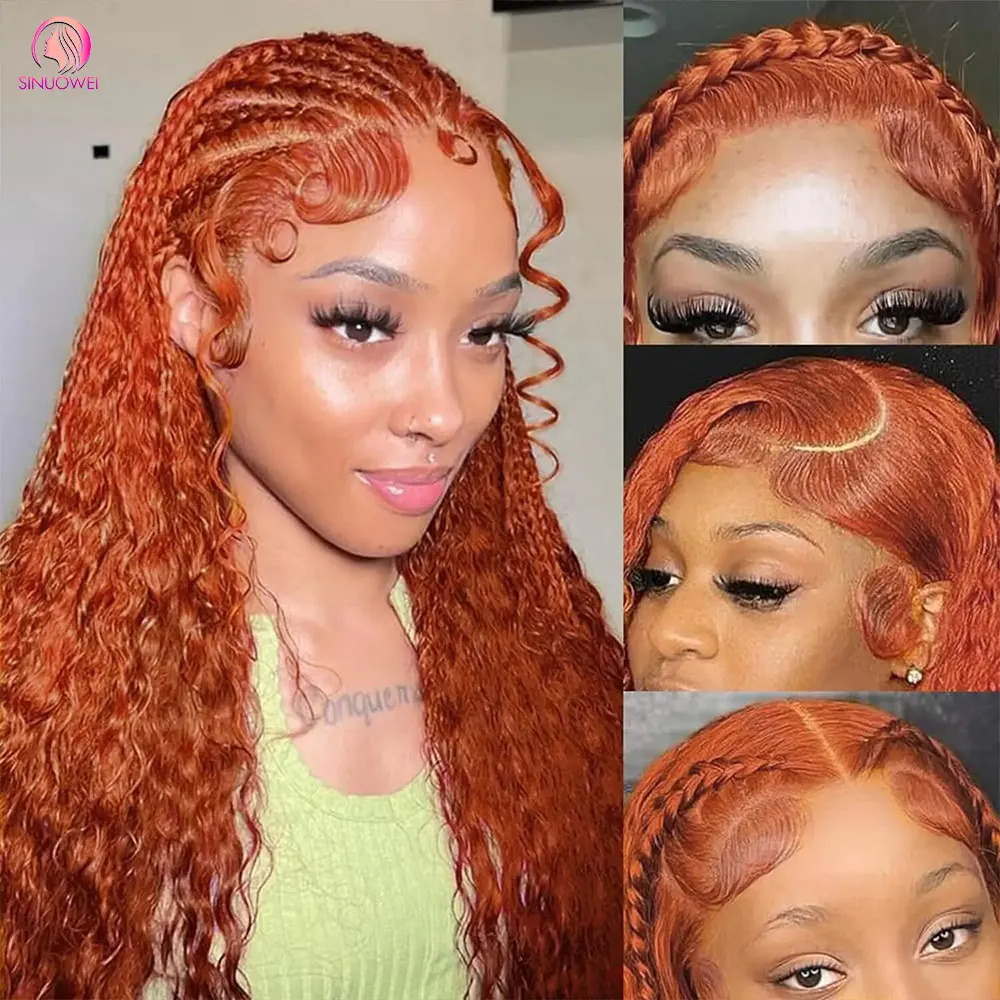 30 32 Zoll Ingwer Orange Deep Wave Echthaar Perücke Spitze Front Perücke Deep Wave Curly Lace Front Perücke 13x4 geschlossene Echthaar Perücke