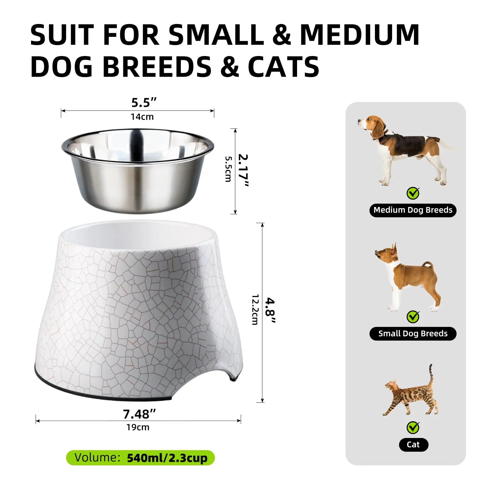 Elevated Dog Bowls with Stainless Steel Bowl, Prevention of Vertebrae Disease Dog Food Bowl, Non-Slip and High Capacity Pet Bowl view 2