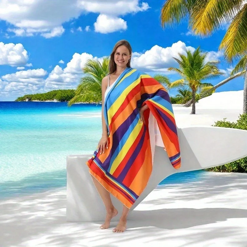 

1 x сверхмягкое пляжное полотенце из микрофибры с яркими полосками — быстросохнущее впитывающее и отлично подходит для плавания, йоги, кемпинга и путешествий