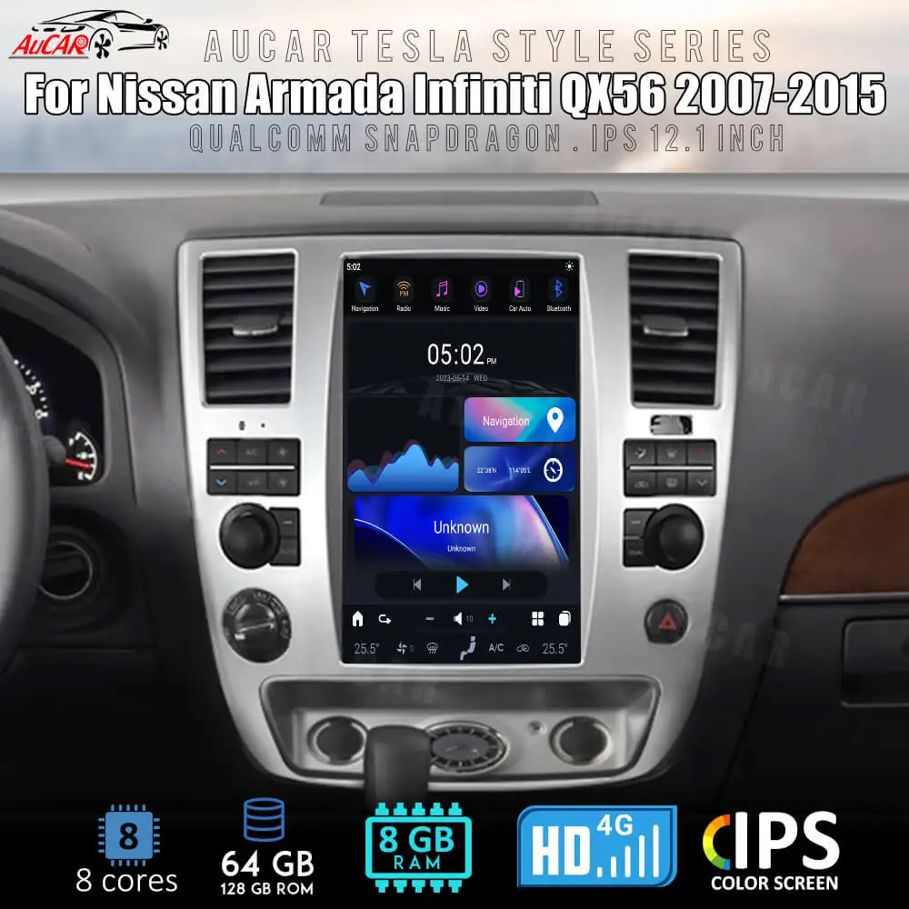 

AuCar Tesla Screen 12.1" Android 12 Car GPS Navigation For Nissan Armada Infiniti QX56 2007-2015 Stereo Head Unit Car DVD Player