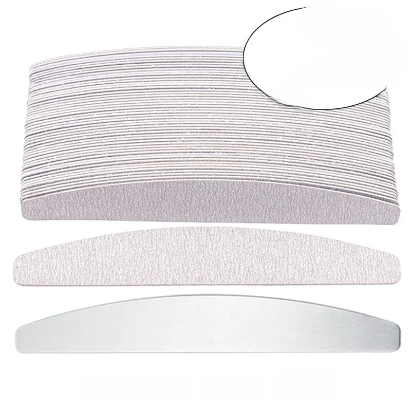 100 Stks/partij Vervangende Nagelvijlen 80/100/180/240 Grit Halve Maan Grey Schuurpapier Pads Met Metalen Handvat Verwijderbare Duurzame Vijlen - afbeelding 2
