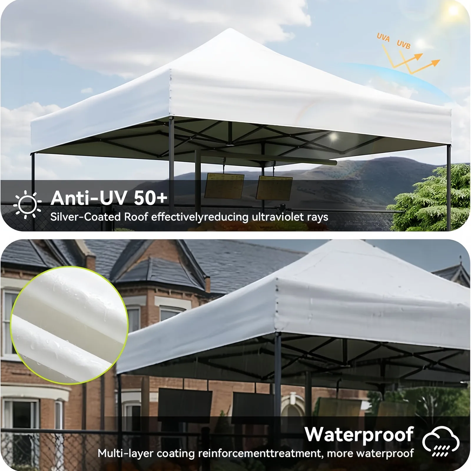 Aoxun 3x3m Pop Up Gazebo Tent Waterproof UV50+ Folding Canopy with Sand Bags & Carry Bag Outdoor Party Tent for Camping Beach Wedding