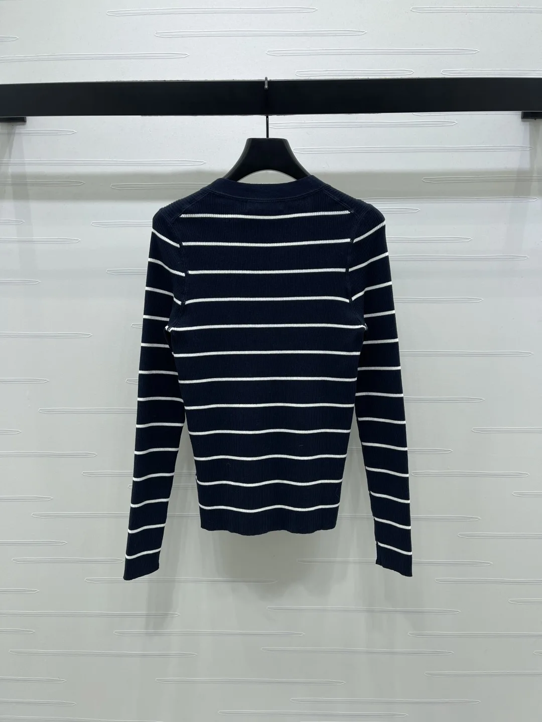 

Winter New Style Ladies Fashion All Match Navy Blue White V-neck Striped Knit Cardigan