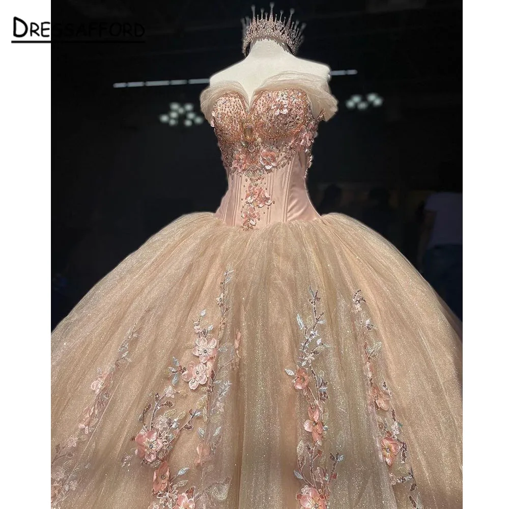 

2022 Champagne Quinceanera Dresses Off The Shoulder Backless Bow Formal Ball Gown Beading Party Dresses vestido de 15 años