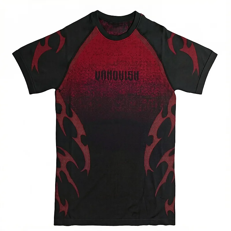 Herren Flammen-Farbverlauf Kompressions-Gym-T-Shirt Schnelltrocknend Atmungsaktiv Hochelastisch Slim Fit Athletisches Lauf- und Trainings-Sportshirt – Detail 6