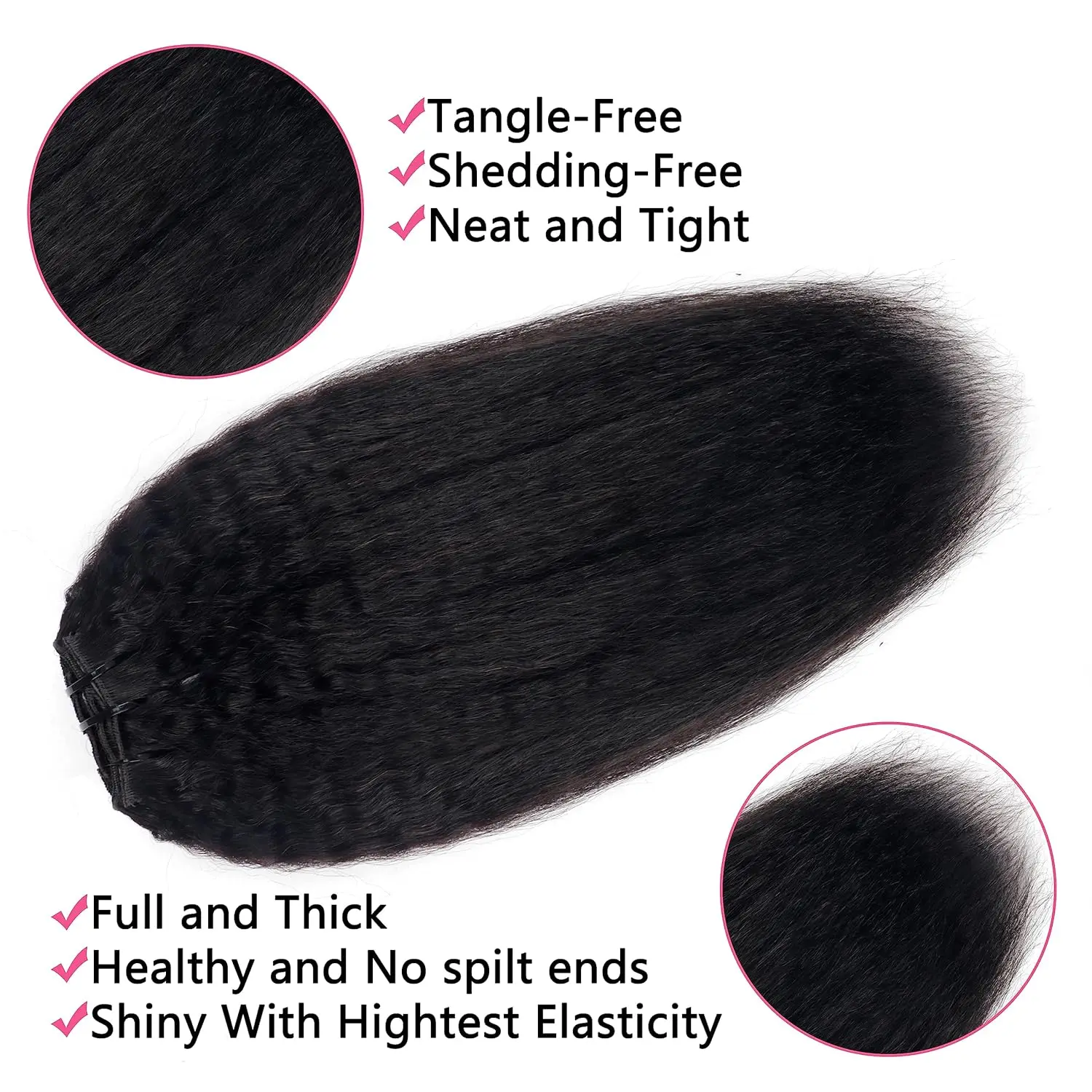 Extensiones de cabello con clip recto y rizado 8 unidades/juego 1B #   Extensiones de cabello negro natural, postizo humano real para mujeres de 10-26 pulgadas