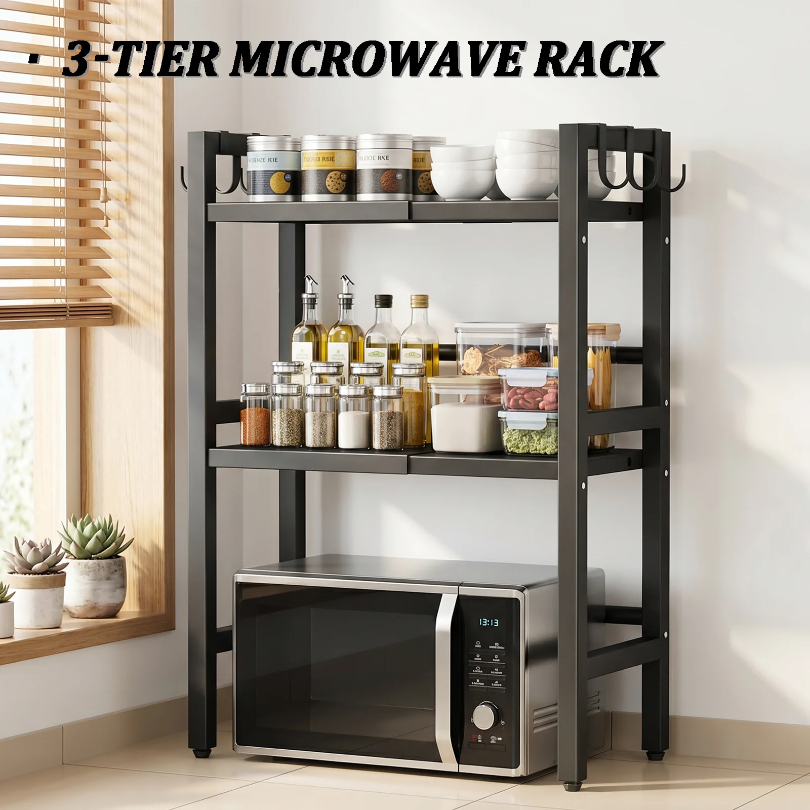 Expandable Microwave Oven Rack Kitchen Organizer Shelf
