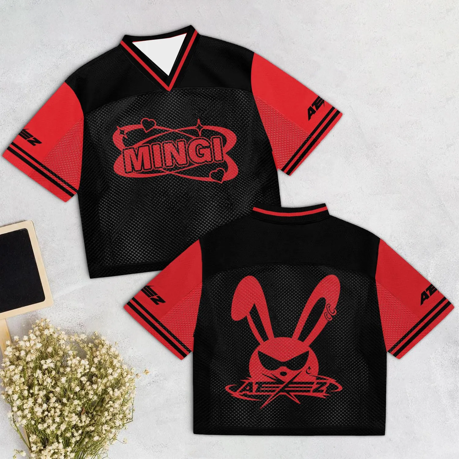 2026 Kpop ATEEZ YUNHO & Members Cropped Mesh Jersey Women V-Neck Short Sleeve Crop Top Concert Fan Support Streetwear Tee