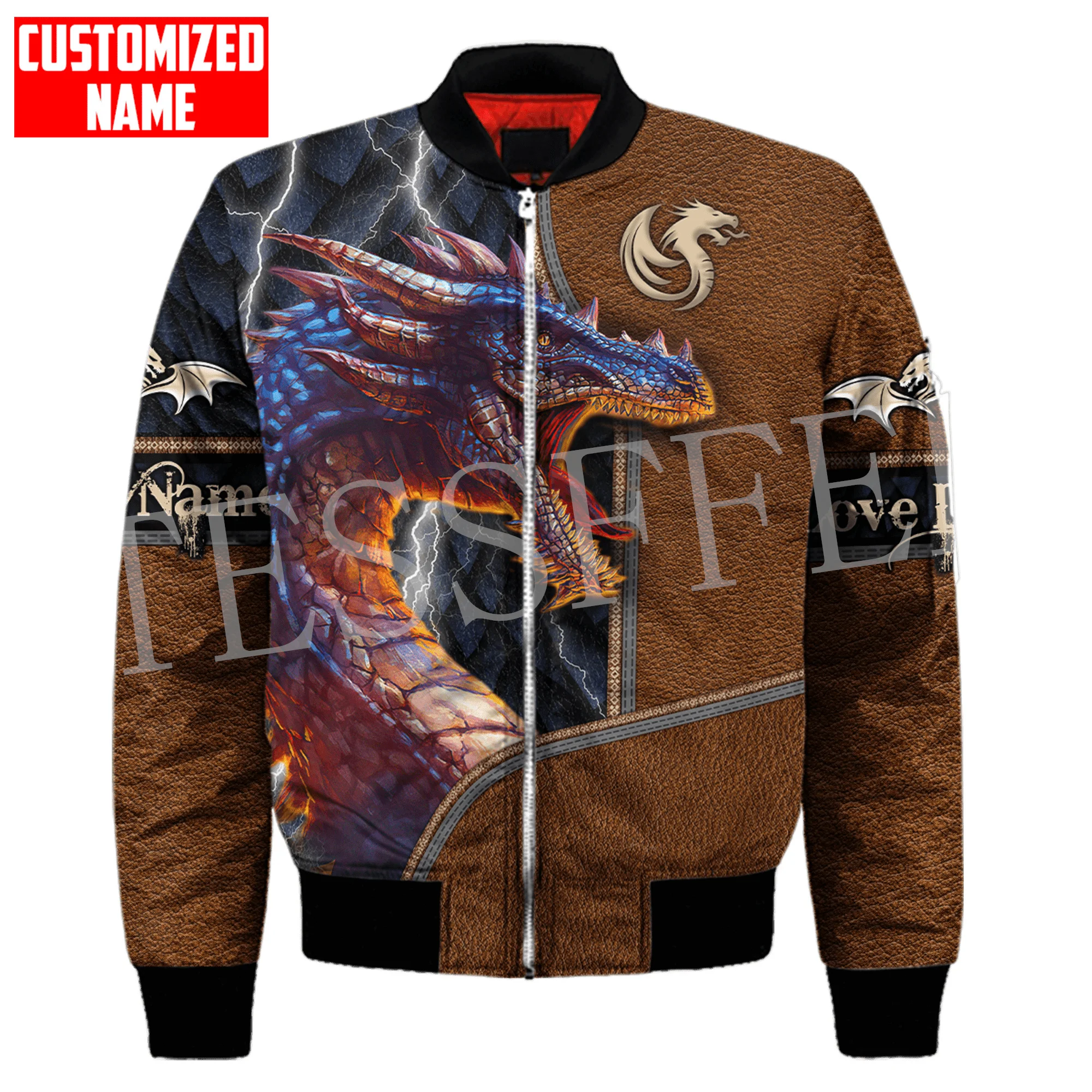 Cosplay nama kustom hewan naga Retro tato 3DPrint Harajuku Streetwear kasual musim dingin jaket Bomber hangat jaket X1