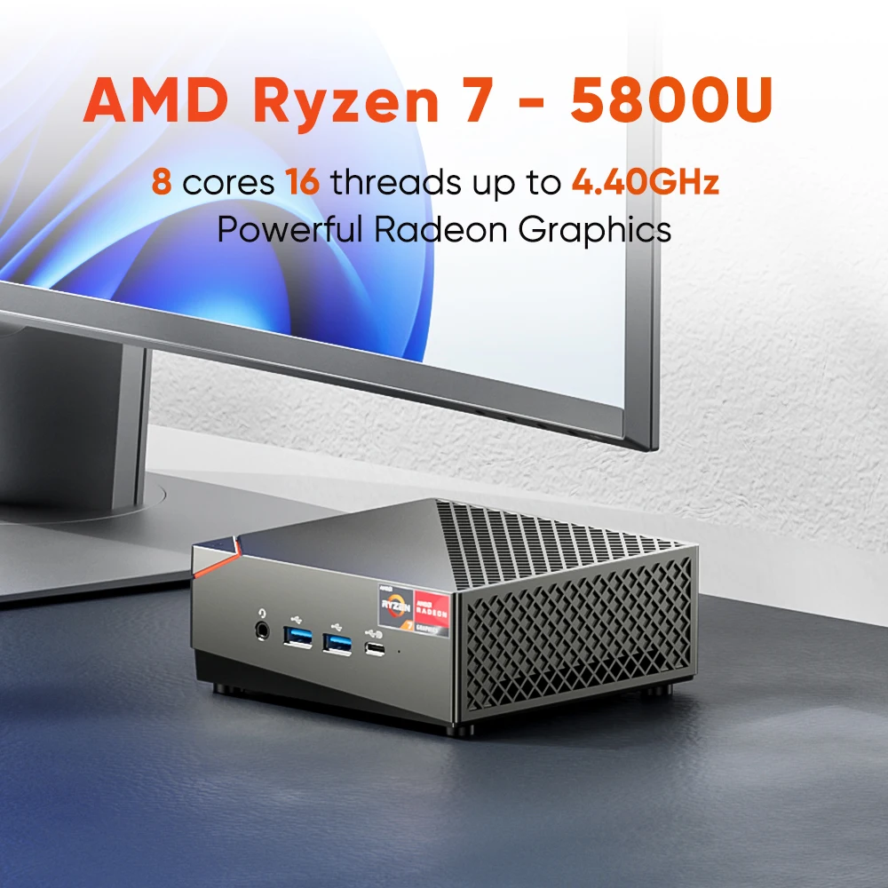 Мини-компьютер AMD Ryzen 7 5800U, Windows 11 Pro, 16 ГБ DDR4 ОЗУ, 512 ГБ M.2 2280 SSD, поддержка 2,5-дюймового HDD, двойной Ethernet HDMI/Type-C