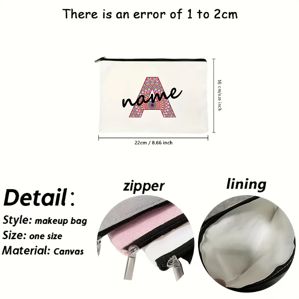 Custom Makeup Bag with Personalized Name Pattern, 26 English Initials Love Party Gift, Exquisite Travel Cosmetic Zipper Pouch