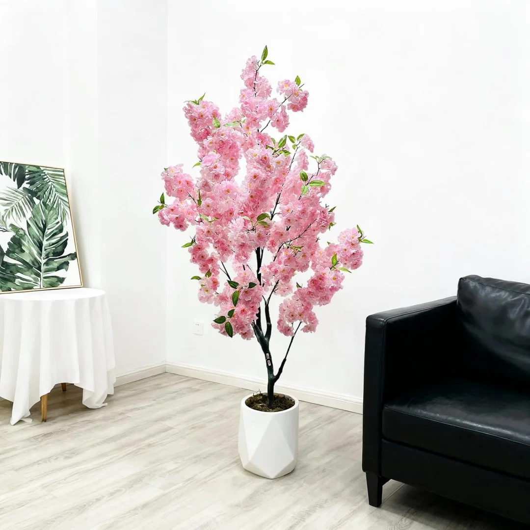 Arbre artificiel à fleurs de cerisier de 150 cm – grand arbre artificiel avec des fleurs roses – plante en pot artificielle à fleurs de cerisier pour la maison, les mariages, les fêtes, le jardin, la décoration de bureau